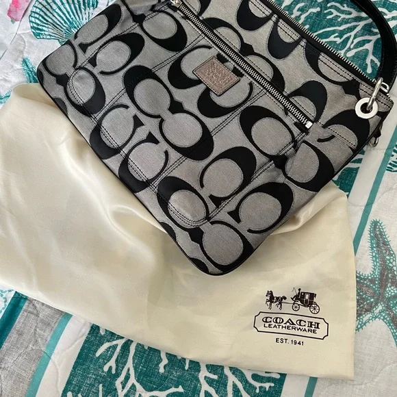 Coach Black and Gray Crossbody Purse or bag with Signature Pattern - Picture 12 of 12